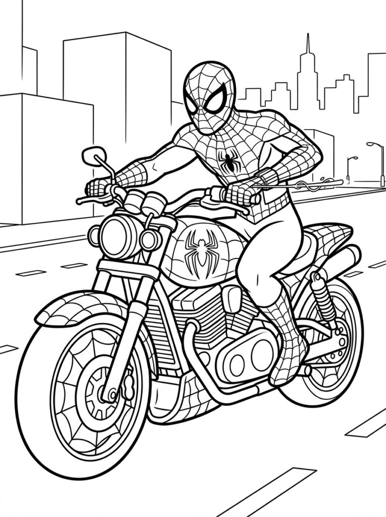 Spiderman motor Kleurplaten (Gratis PDF Printables) 12 - gratis kleurplaat om te printen