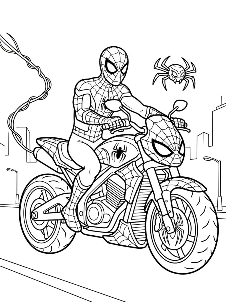 Spiderman motor Kleurplaten (Gratis PDF Printables) 13 - gratis kleurplaat om te printen
