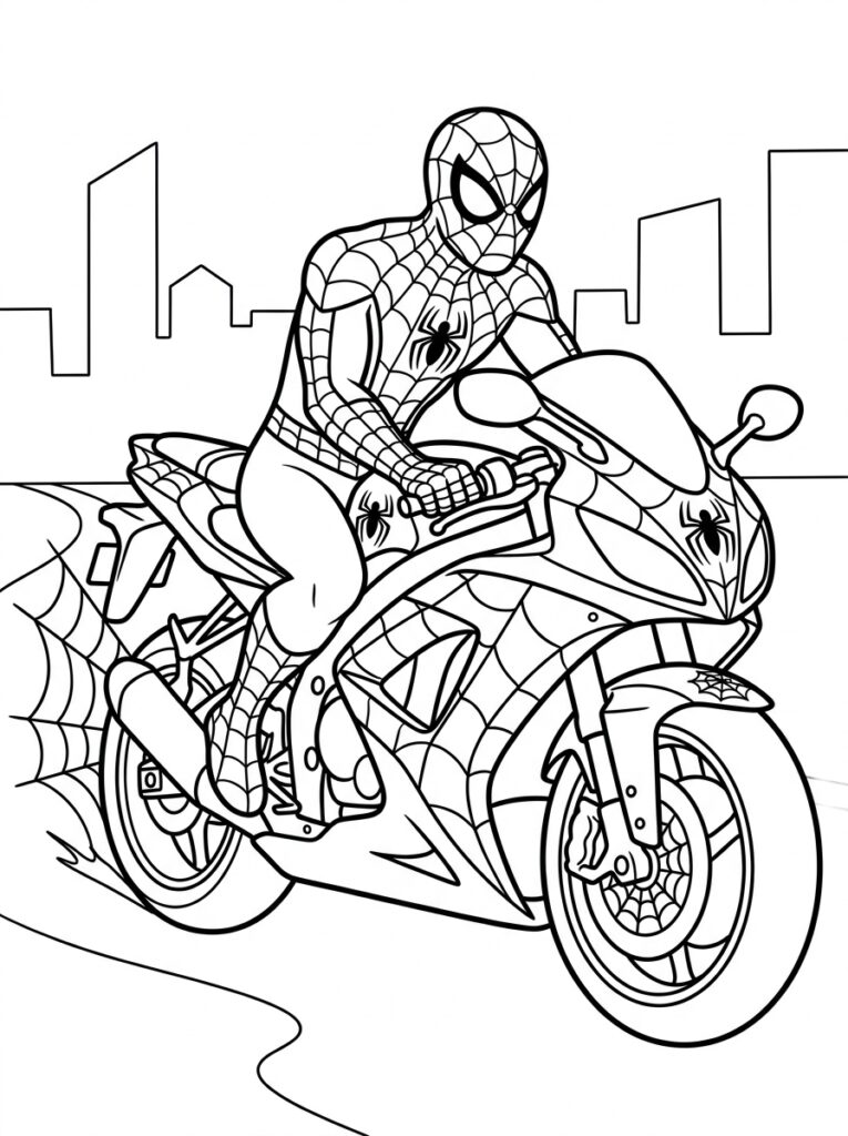 Spiderman motor Kleurplaten (Gratis PDF Printables) 15 - gratis kleurplaat om te printen