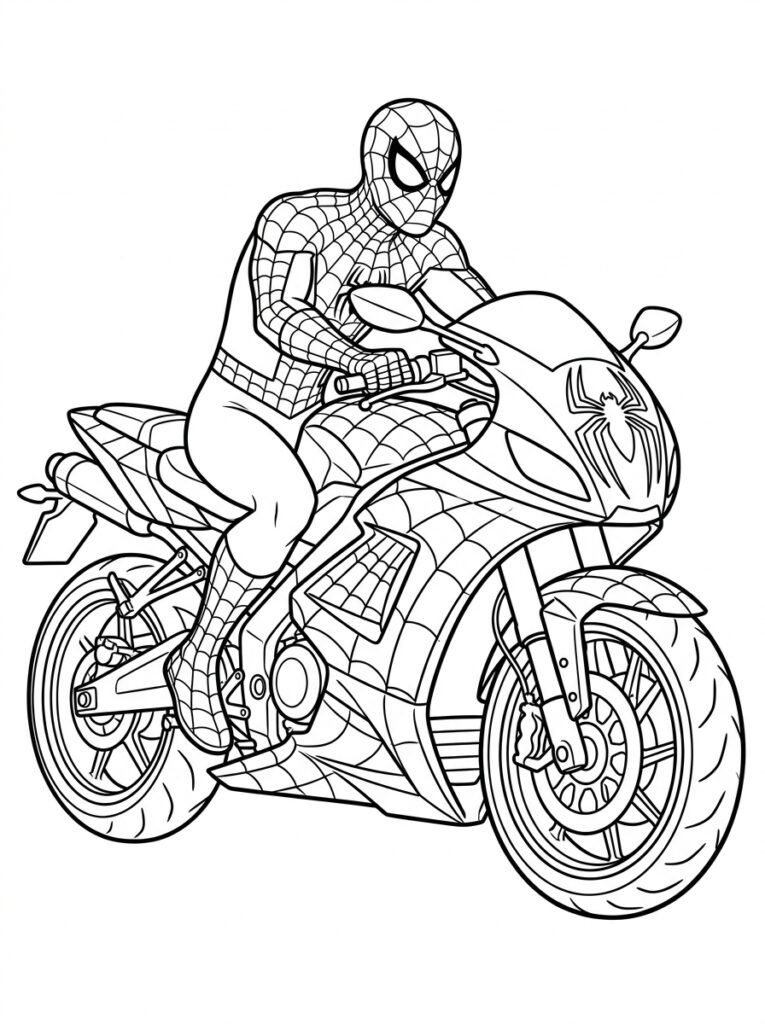 Spiderman motor Kleurplaten (Gratis PDF Printables) 16 - gratis kleurplaat om te printen