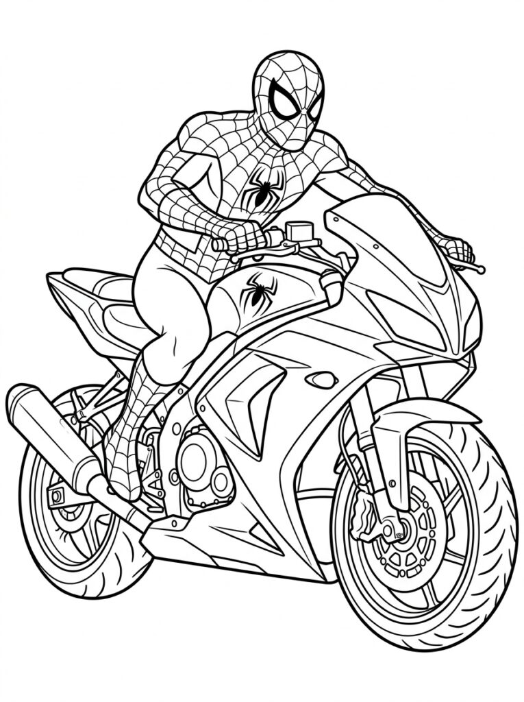 Spiderman motor Kleurplaten (Gratis PDF Printables) 17 - gratis kleurplaat om te printen