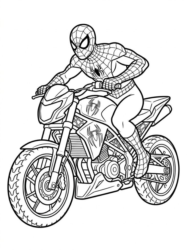 Spiderman motor Kleurplaten (Gratis PDF Printables) 18 - gratis kleurplaat om te printen
