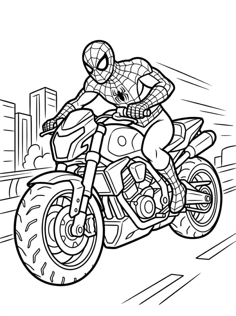 Spiderman motor Kleurplaten (Gratis PDF Printables) 19 - gratis kleurplaat om te printen