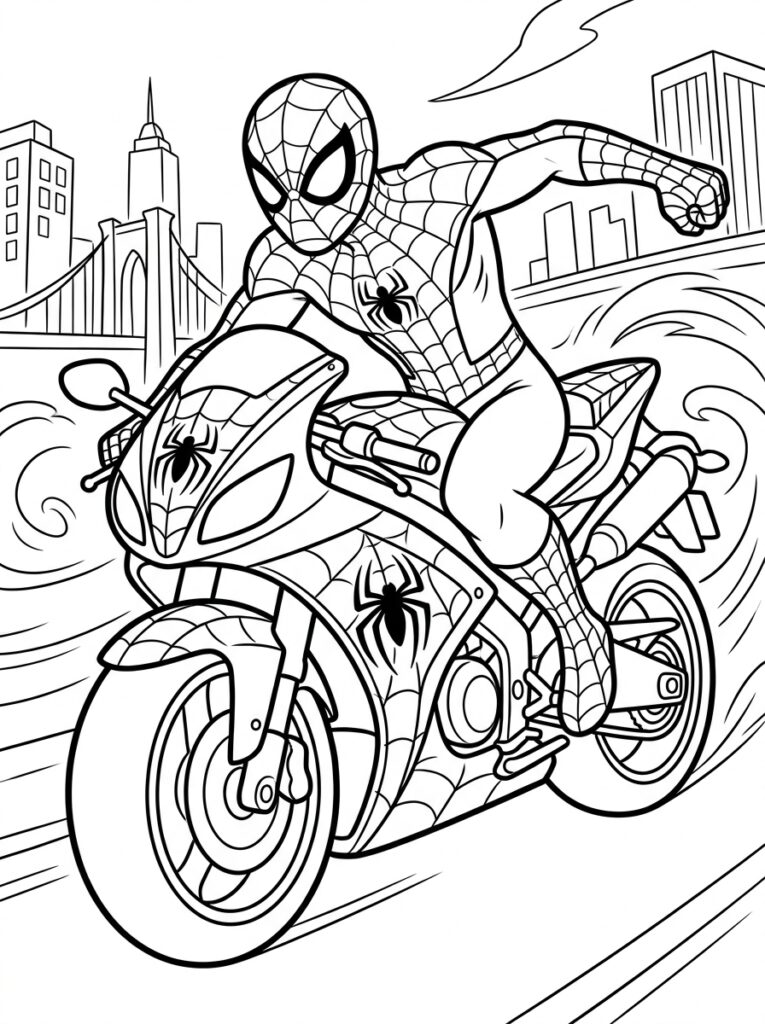 Spiderman motor Kleurplaten (Gratis PDF Printables) 21 - gratis kleurplaat om te printen