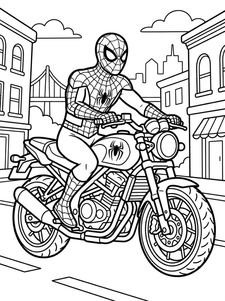 Spiderman motor Kleurplaten (Gratis PDF Printables) 22 - gratis kleurplaat om te printen