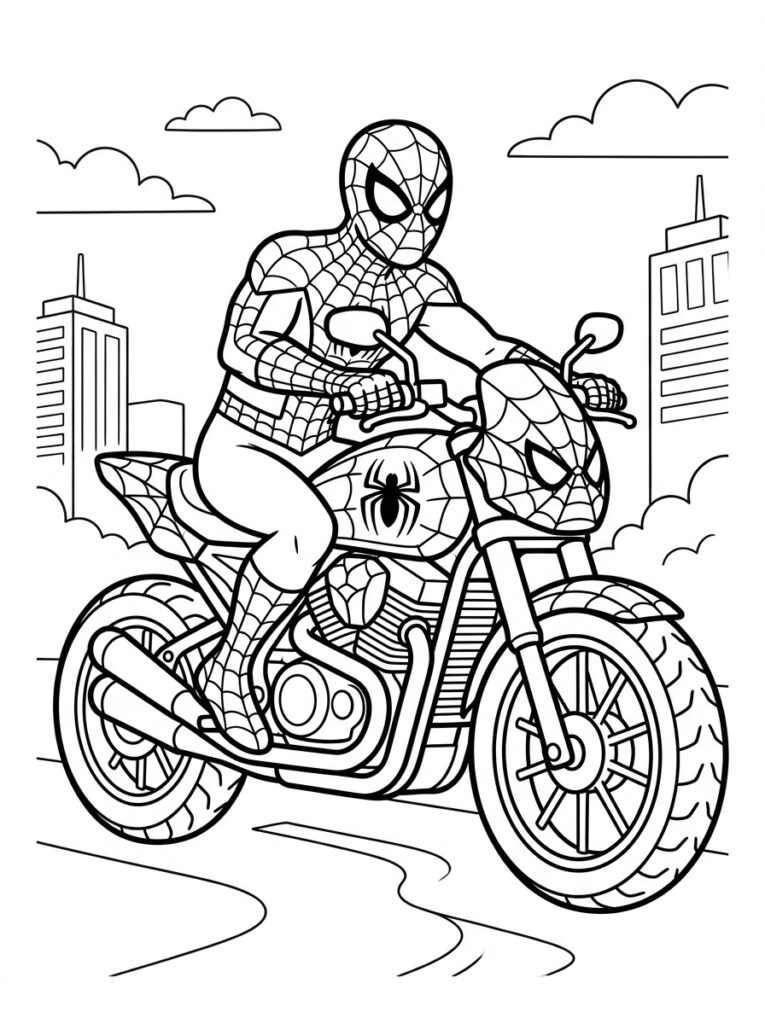 Spiderman motor Kleurplaten (Gratis PDF Printables) 23 - gratis kleurplaat om te printen