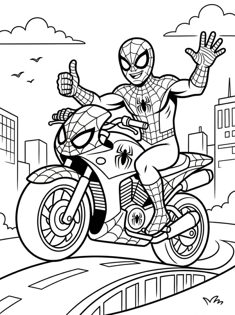 Spiderman motor Kleurplaten (Gratis PDF Printables) 24 - gratis kleurplaat om te printen
