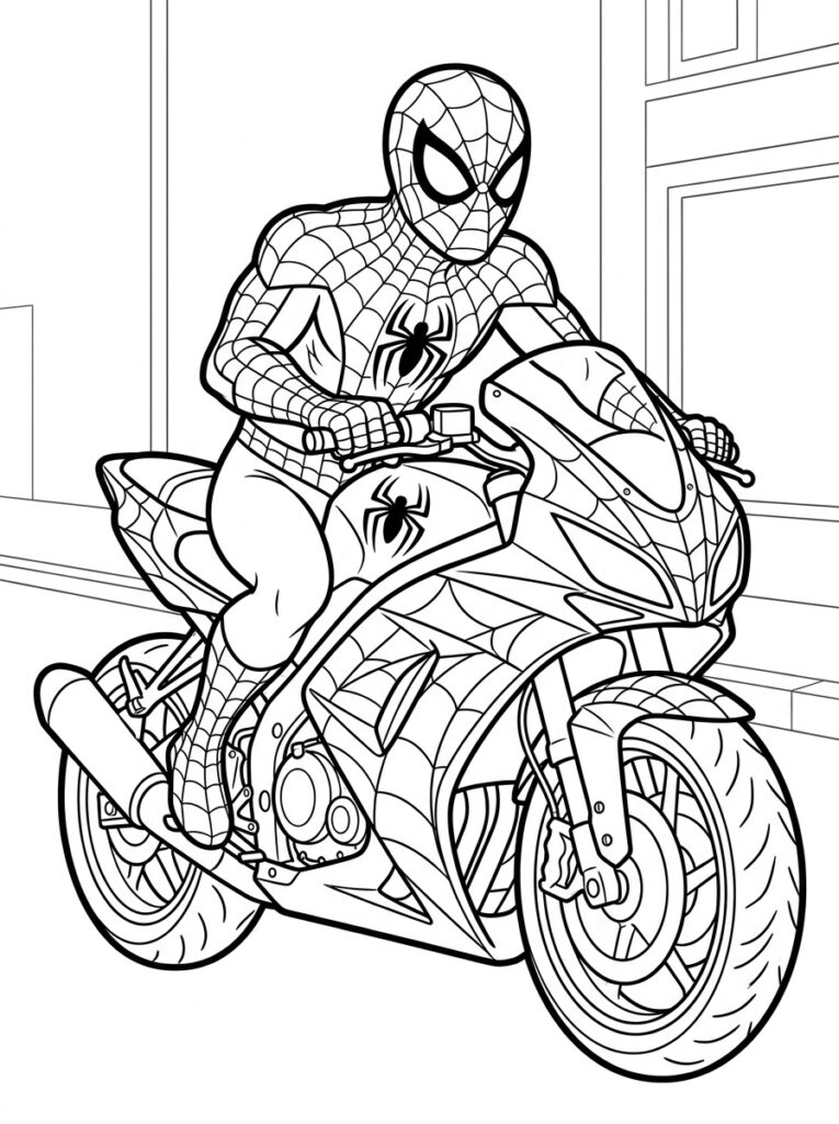 Spiderman motor Kleurplaten (Gratis PDF Printables) 28 - gratis kleurplaat om te printen