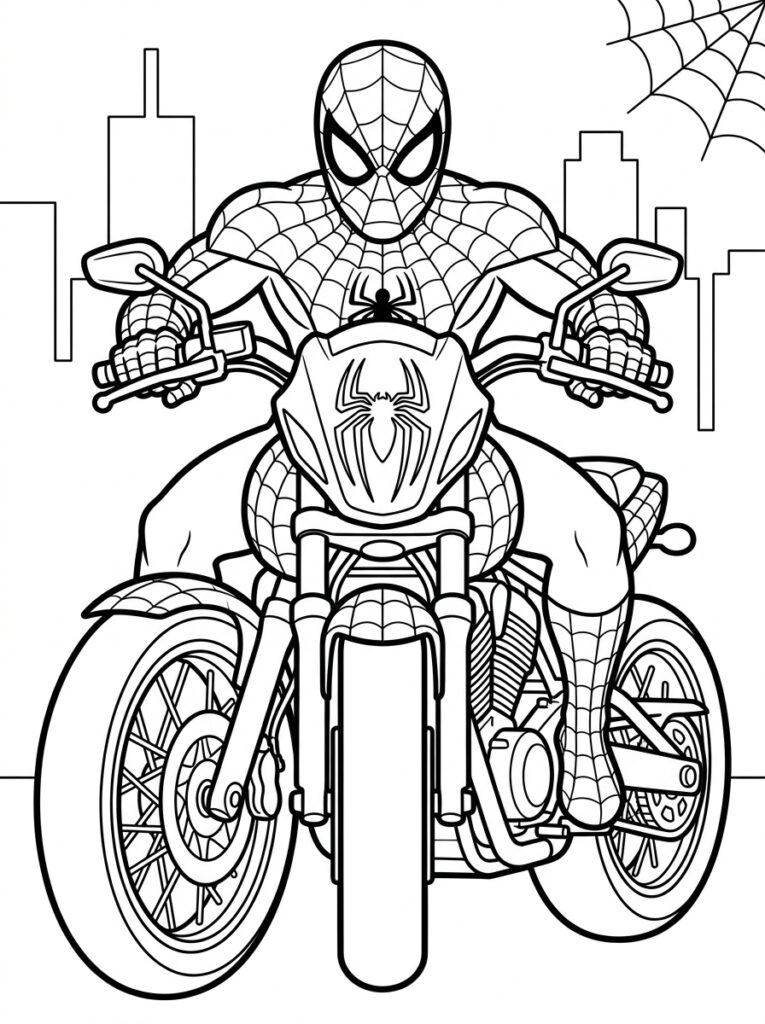 Spiderman motor Kleurplaten (Gratis PDF Printables) 30 - gratis kleurplaat om te printen