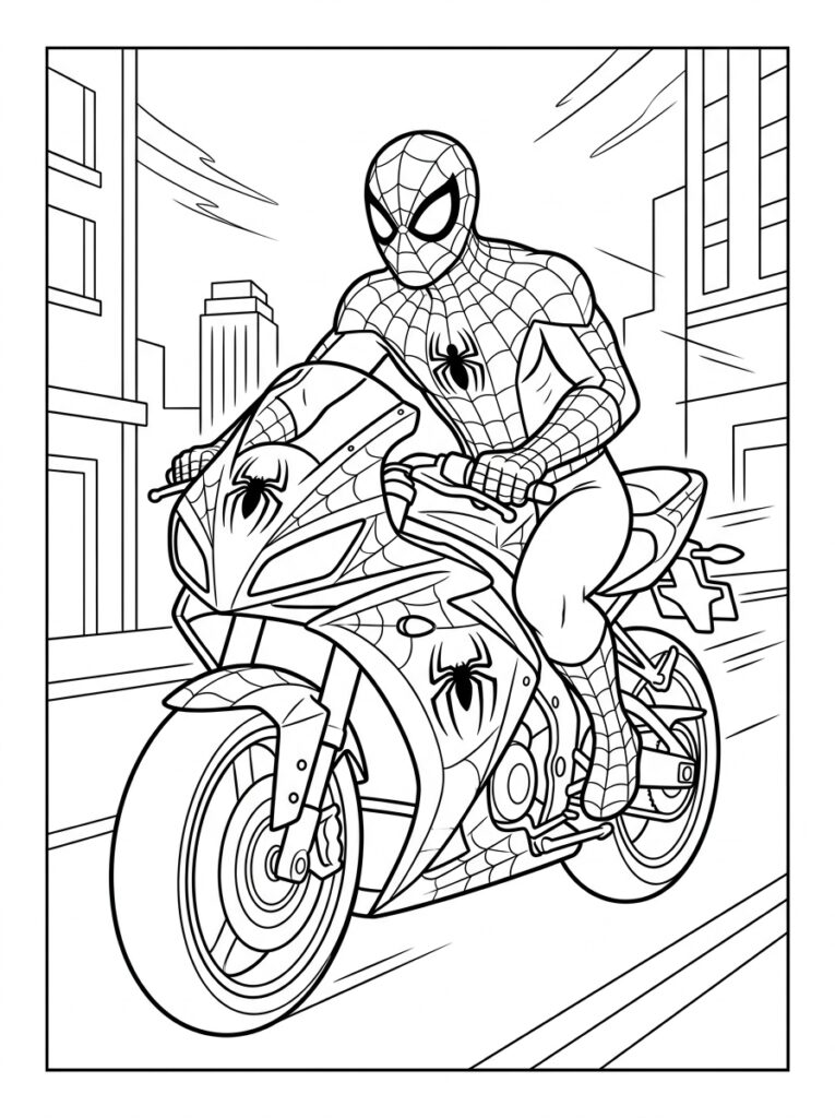 Spiderman motor Kleurplaten (Gratis PDF Printables) 32 - gratis kleurplaat om te printen