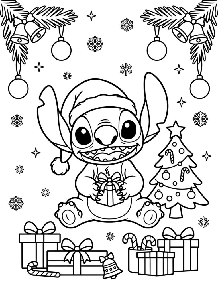 Stitch Kerst Kleurplaten (Gratis PDF Printables) 02 - gratis kleurplaat om te printen