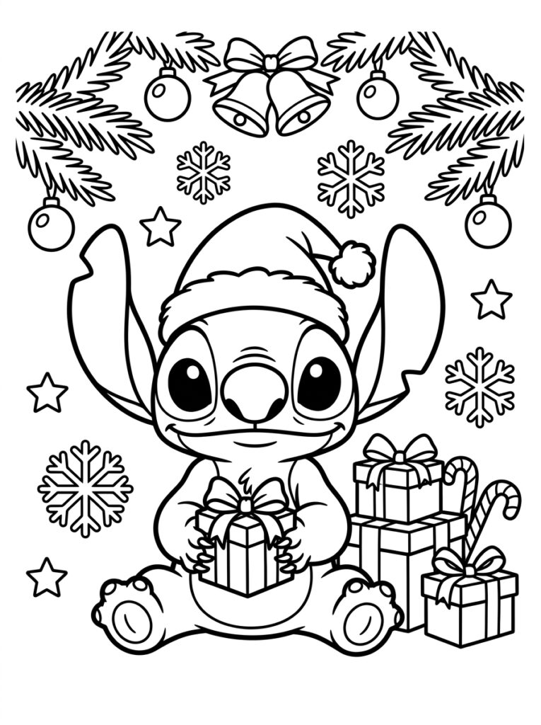 Stitch Kerst Kleurplaten (Gratis PDF Printables) 03 - gratis kleurplaat om te printen