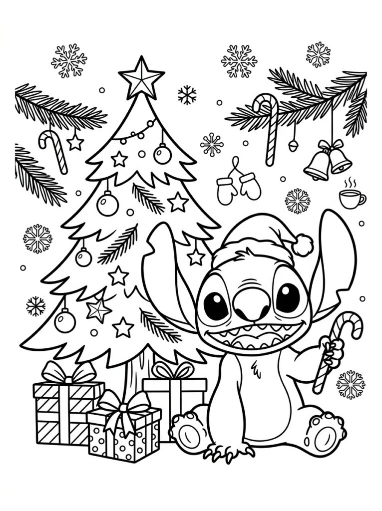 Stitch Kerst Kleurplaten (Gratis PDF Printables) 04 - gratis kleurplaat om te printen