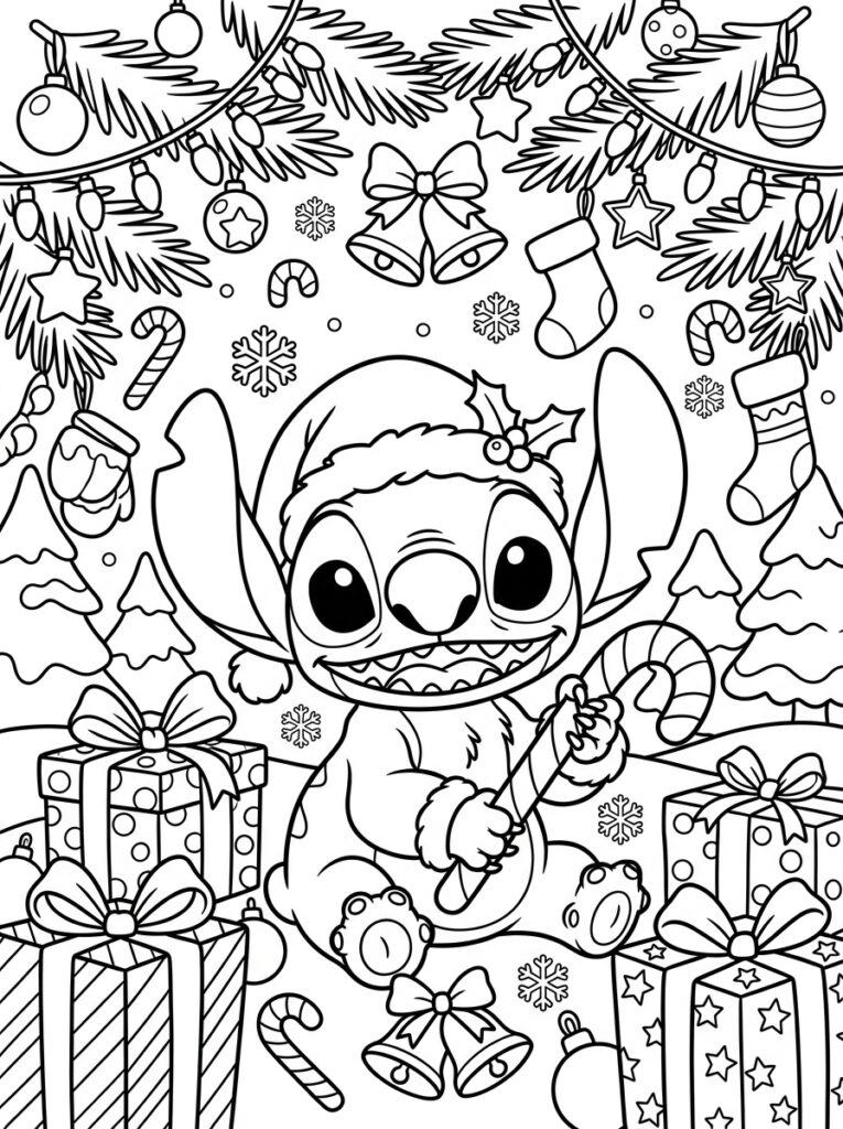 Stitch Kerst Kleurplaten (Gratis PDF Printables) 05 - gratis kleurplaat om te printen