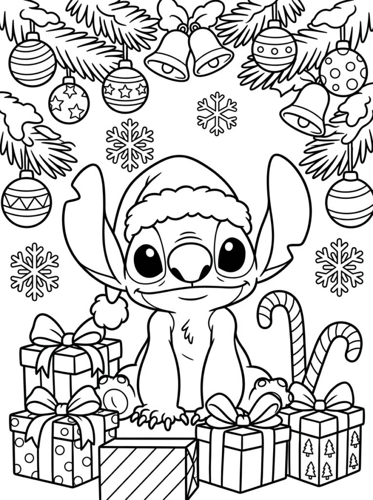 Stitch Kerst Kleurplaten (Gratis PDF Printables) 06 - gratis kleurplaat om te printen