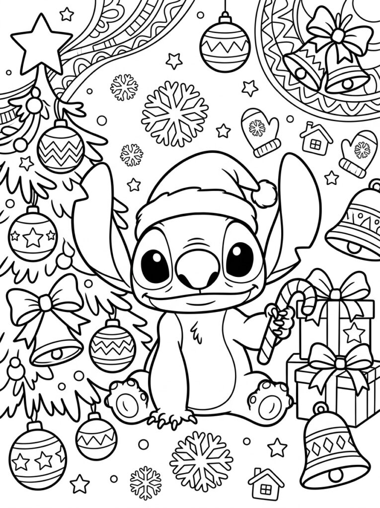 Stitch Kerst Kleurplaten (Gratis PDF Printables) 07 - gratis kleurplaat om te printen
