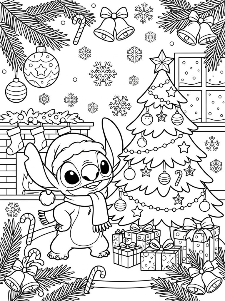 Stitch Kerst Kleurplaten (Gratis PDF Printables) 08 - gratis kleurplaat om te printen
