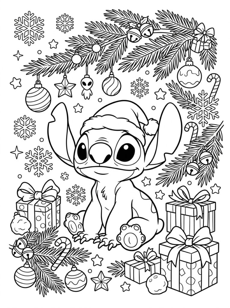 Stitch Kerst Kleurplaten (Gratis PDF Printables) 09 - gratis kleurplaat om te printen