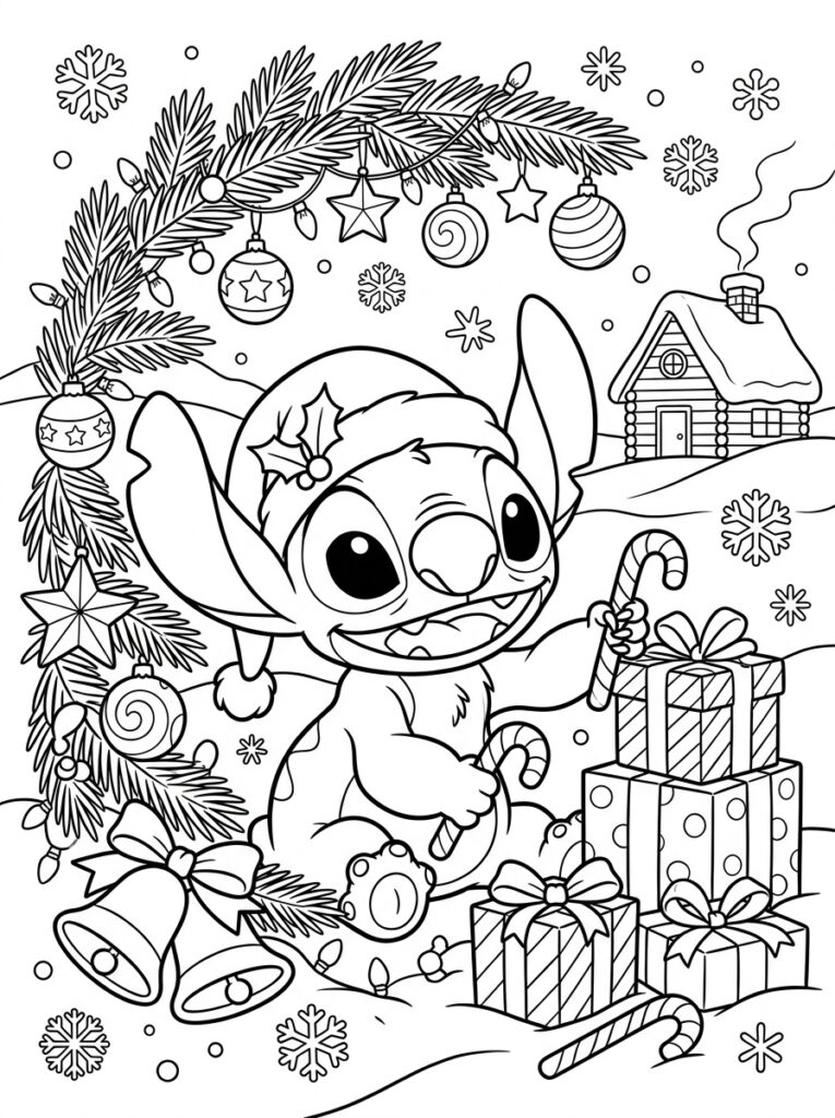 Stitch Kerst Kleurplaten (Gratis PDF Printables) 11 - gratis kleurplaat om te printen