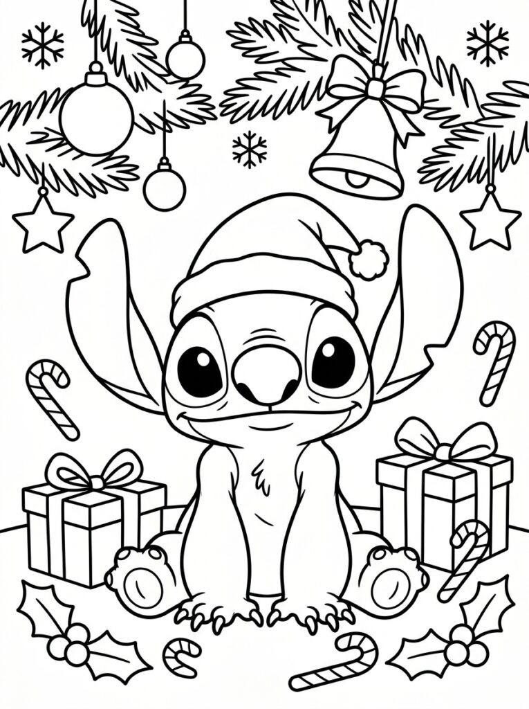 Stitch Kerst Kleurplaten (Gratis PDF Printables) 13 - gratis kleurplaat om te printen