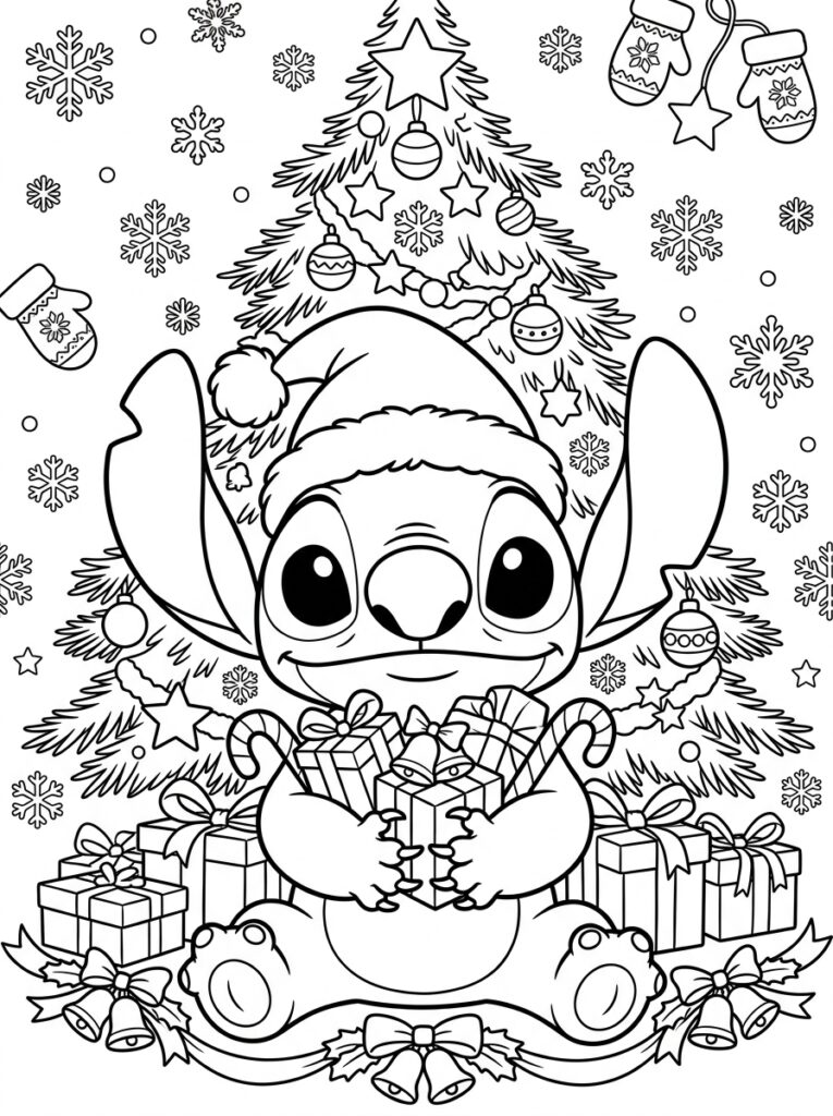 Stitch Kerst Kleurplaten (Gratis PDF Printables) 14 - gratis kleurplaat om te printen