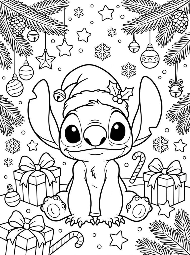 Stitch Kerst Kleurplaten (Gratis PDF Printables) 15 - gratis kleurplaat om te printen