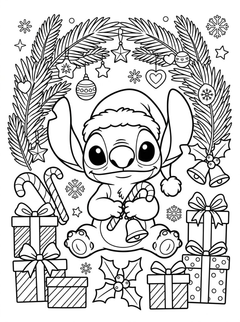 Stitch Kerst Kleurplaten (Gratis PDF Printables) 16 - gratis kleurplaat om te printen