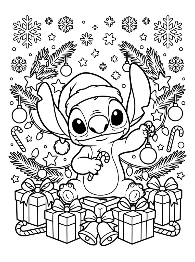 Stitch Kerst Kleurplaten (Gratis PDF Printables) 17 - gratis kleurplaat om te printen