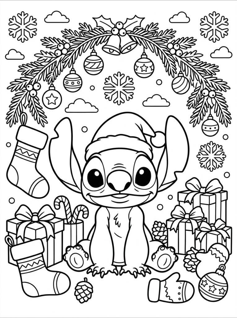 Stitch Kerst Kleurplaten (Gratis PDF Printables) 18 - gratis kleurplaat om te printen