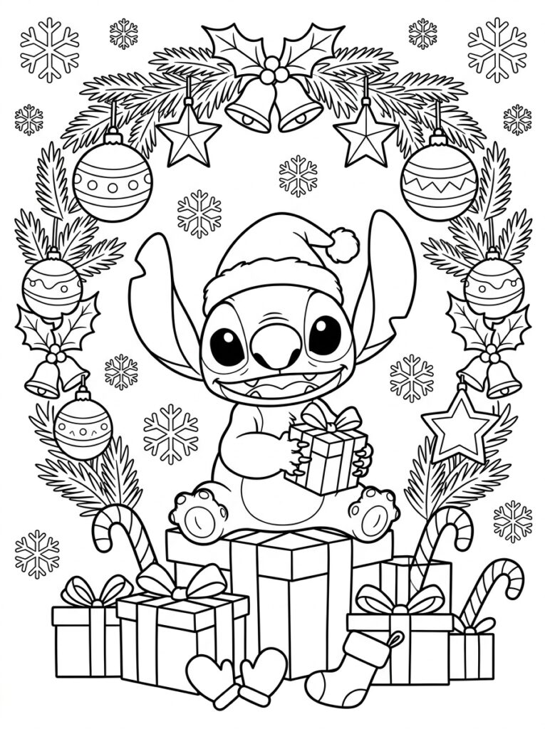 Stitch Kerst Kleurplaten (Gratis PDF Printables) 19 - gratis kleurplaat om te printen