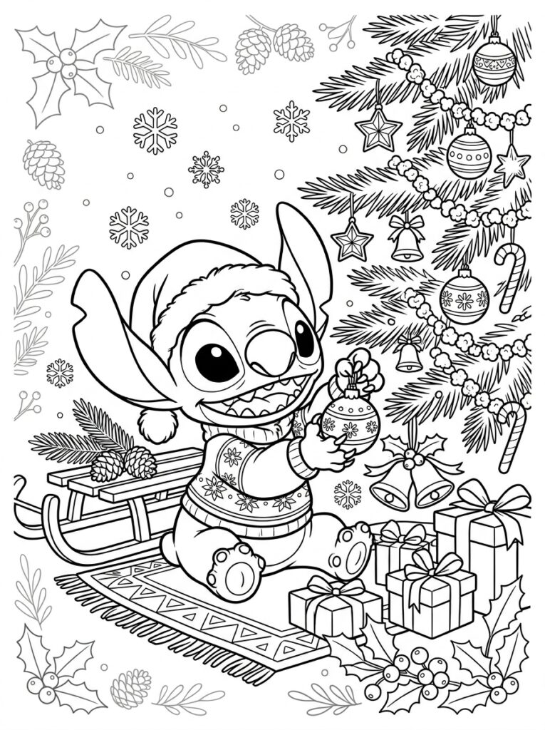 Stitch Kerst Kleurplaten (Gratis PDF Printables) 20 - gratis kleurplaat om te printen