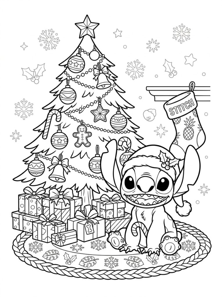 Stitch Kerst Kleurplaten (Gratis PDF Printables) 21 - gratis kleurplaat om te printen