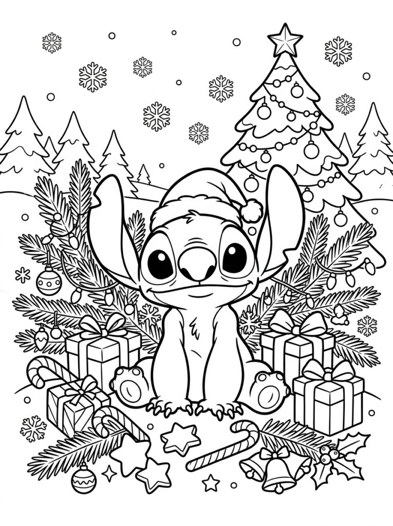 Stitch Kerst Kleurplaten (Gratis PDF Printables) 22 - gratis kleurplaat om te printen