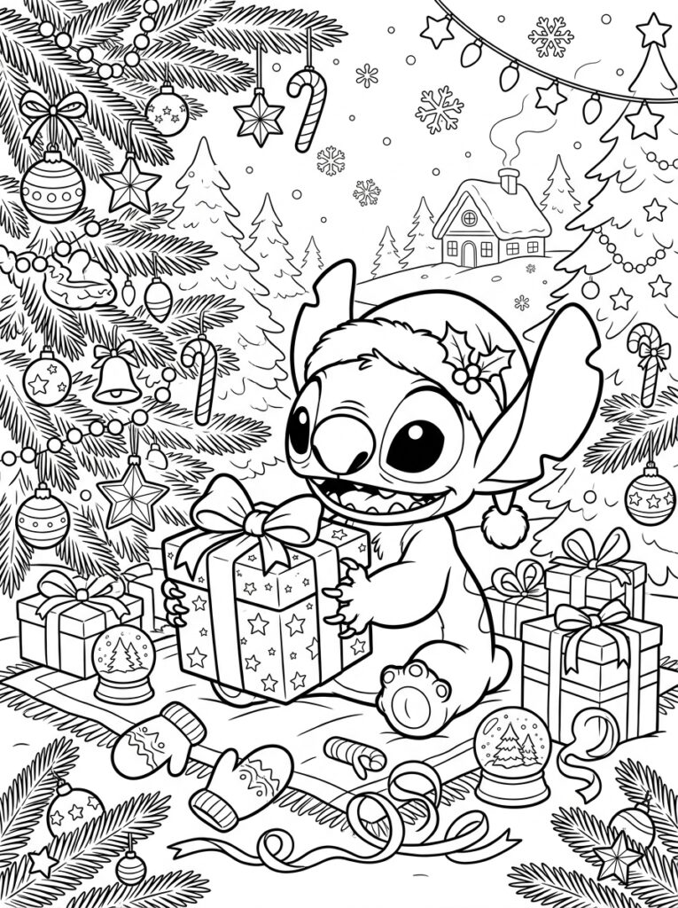 Stitch Kerst Kleurplaten (Gratis PDF Printables) 23 - gratis kleurplaat om te printen
