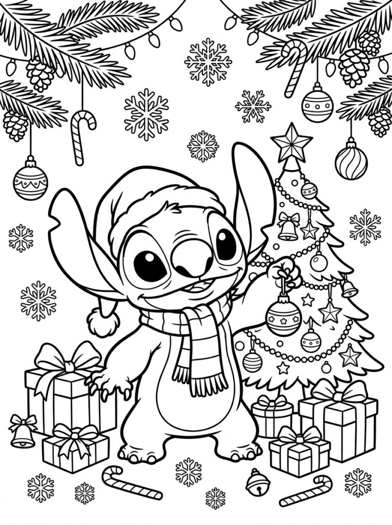 Stitch Kerst Kleurplaten (Gratis PDF Printables) 24 - gratis kleurplaat om te printen
