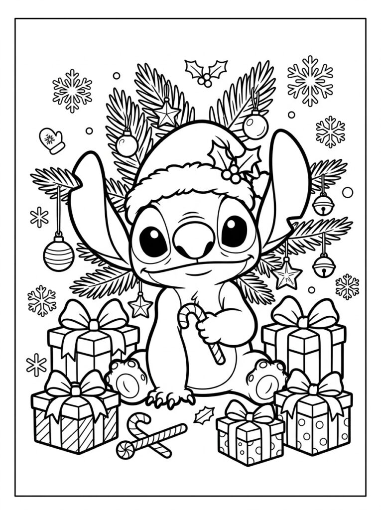 Stitch Kerst Kleurplaten (Gratis PDF Printables) 25 - gratis kleurplaat om te printen