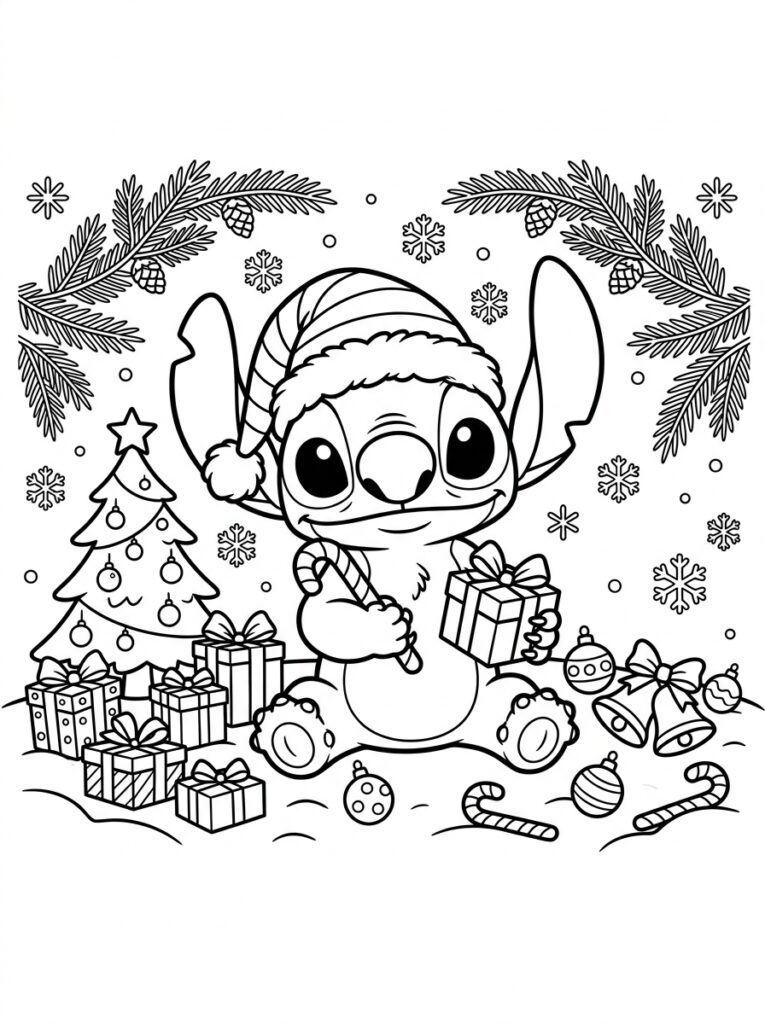 Stitch Kerst Kleurplaten (Gratis PDF Printables) 26 - gratis kleurplaat om te printen