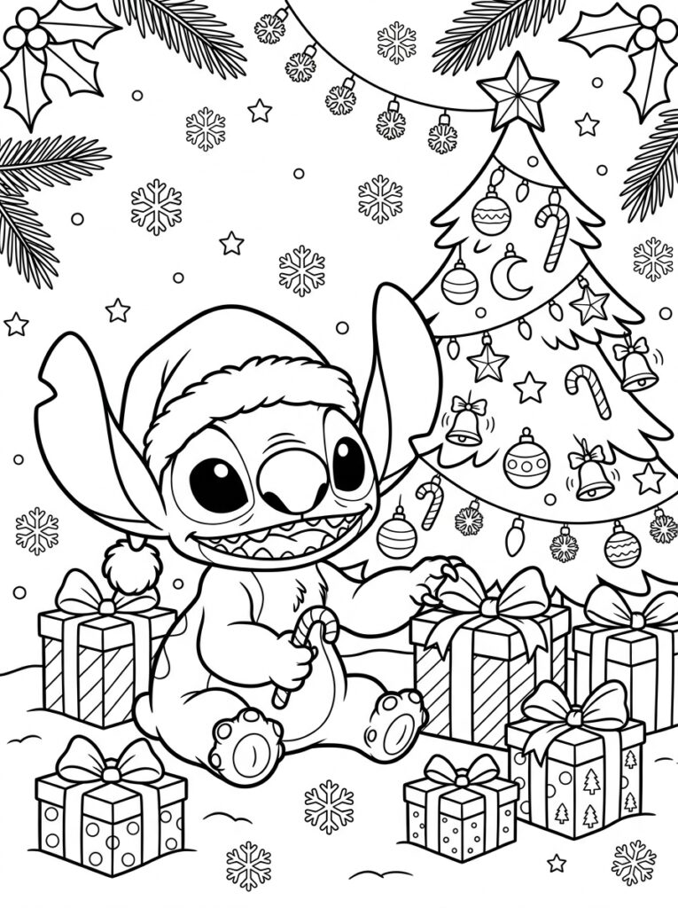 Stitch Kerst Kleurplaten (Gratis PDF Printables) 27 - gratis kleurplaat om te printen