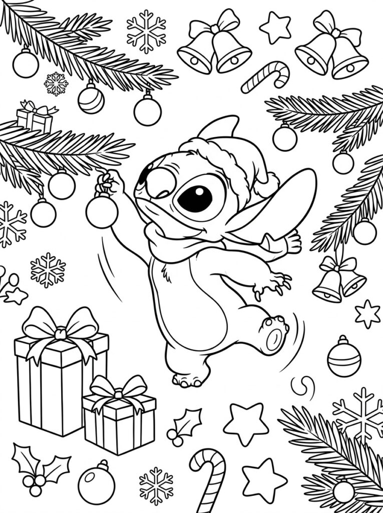 Stitch Kerst Kleurplaten (Gratis PDF Printables) 28 - gratis kleurplaat om te printen