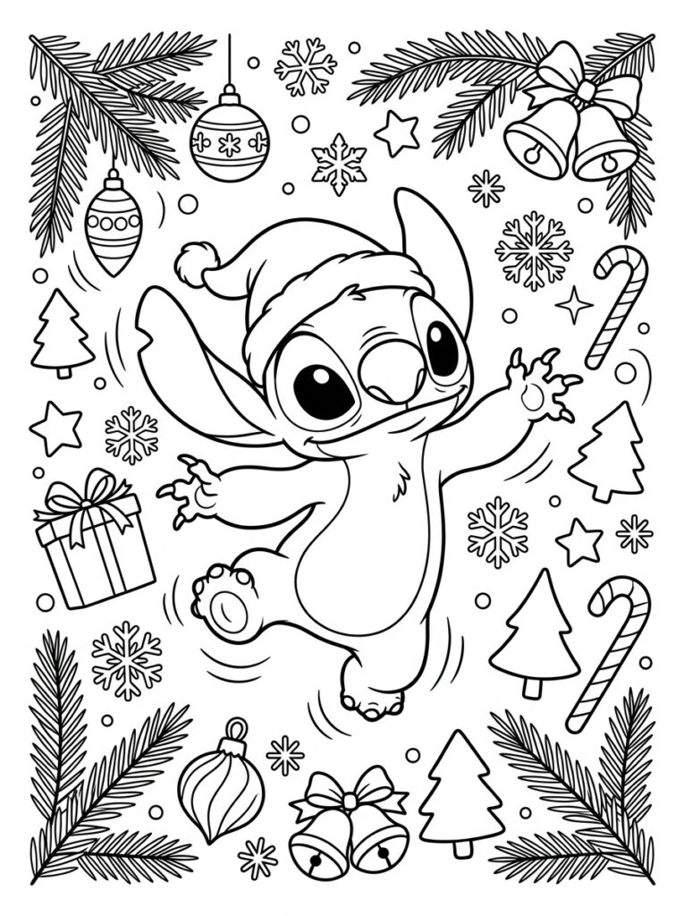 Stitch Kerst Kleurplaten (Gratis PDF Printables) 29 - gratis kleurplaat om te printen