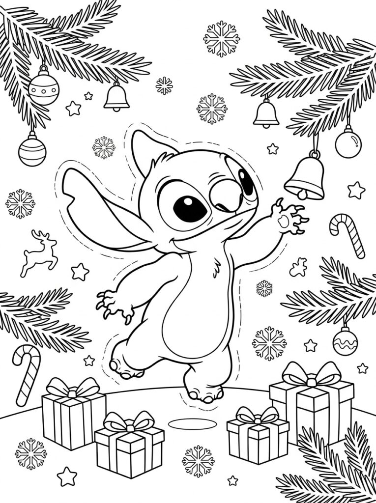 Stitch Kerst Kleurplaten (Gratis PDF Printables) 31 - gratis kleurplaat om te printen