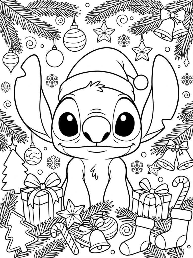 Stitch Kerst Kleurplaten (Gratis PDF Printables) 32 - gratis kleurplaat om te printen