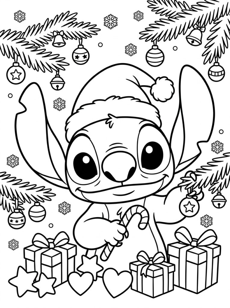 Stitch Kerst Kleurplaten (Gratis PDF Printables) 33 - gratis kleurplaat om te printen