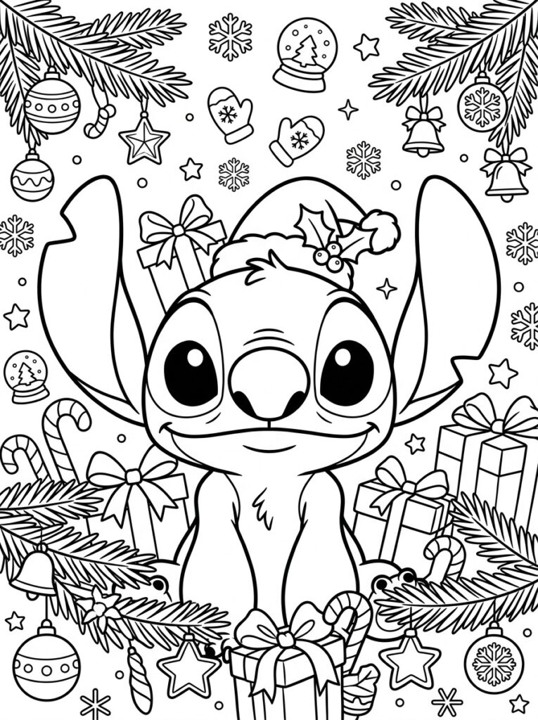 Stitch Kerst Kleurplaten (Gratis PDF Printables) 34 - gratis kleurplaat om te printen