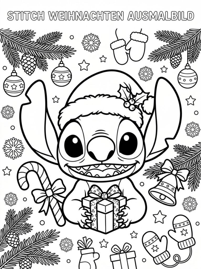 Stitch Kerst Kleurplaten (Gratis PDF Printables) 35 - gratis kleurplaat om te printen
