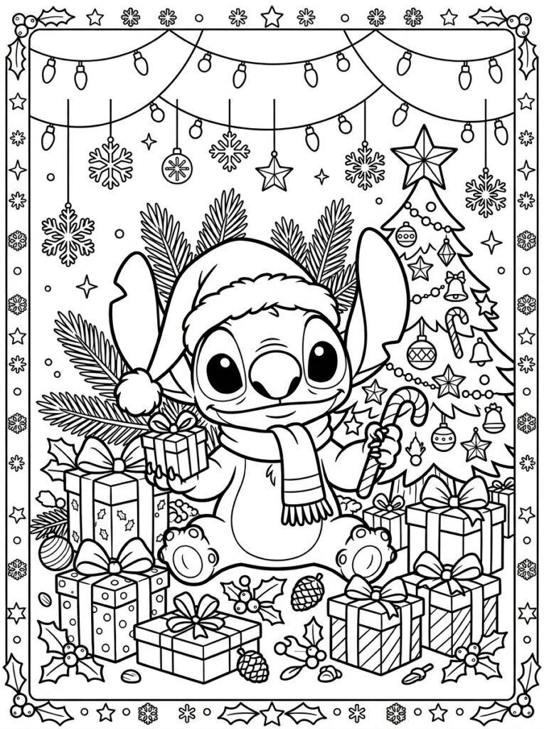 Stitch Kerst Kleurplaten (Gratis PDF Printables) 36 - gratis kleurplaat om te printen