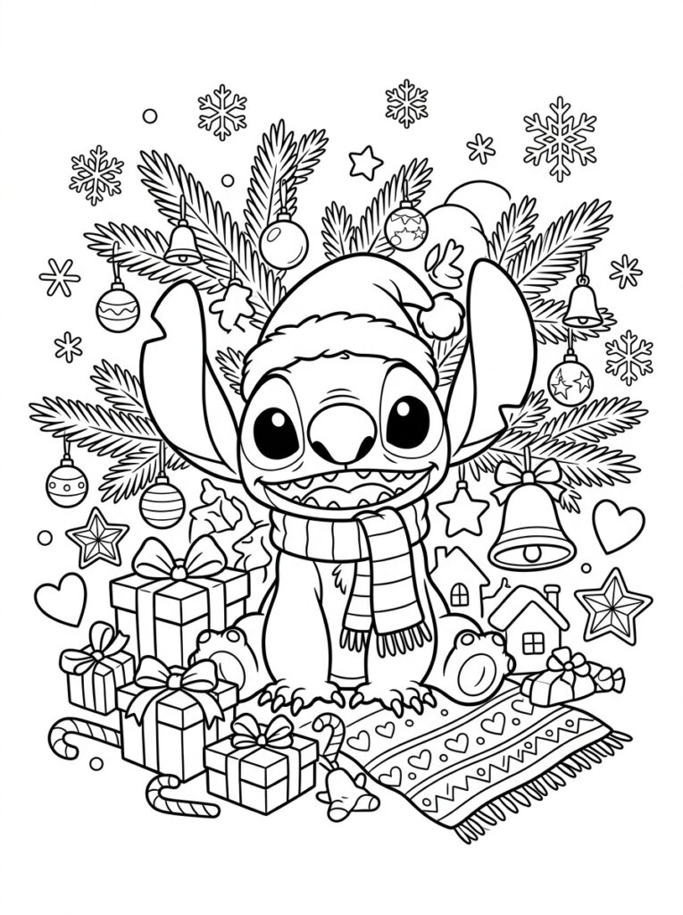 Stitch Kerst Kleurplaten (Gratis PDF Printables) 37 - gratis kleurplaat om te printen