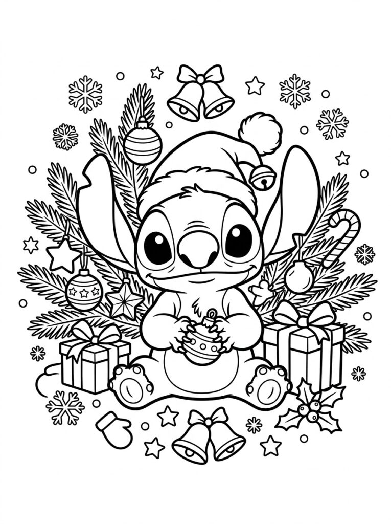 Stitch Kerst Kleurplaten (Gratis PDF Printables) 38 - gratis kleurplaat om te printen