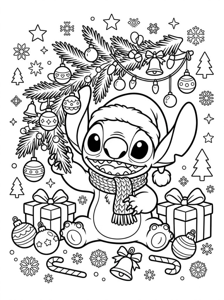 Stitch Kerst Kleurplaten (Gratis PDF Printables) 39 - gratis kleurplaat om te printen