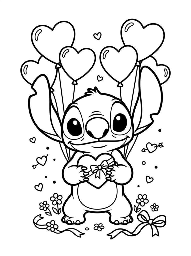 Stitch Valentijn Kleurplaten (Gratis PDF Printables) 01 - gratis kleurplaat om te printen